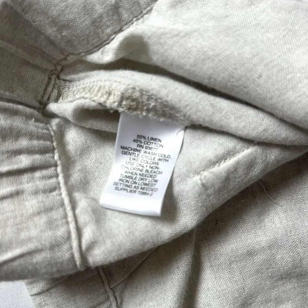 Liz Claiborne Linen /Cotton Pants Women Size XL Beige Drawstring Pockets Coastal